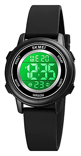 Gosasa Womens LED Digital Electrical Luminescent Silicone Outdoor Sport Waterproof Alarm Wrist Watch with Stopwatch