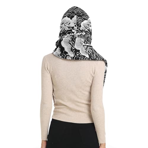 Bonnet d'hiver chaud à capuche longue écharpe motif arbre ondulé