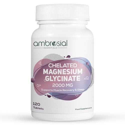 Ambrosial Chelated Magnesium Glycinate 2000mg 120 Vegan Tablets | 440mg Elemental Magnesium | High Absorption Supplement for Men & Women
