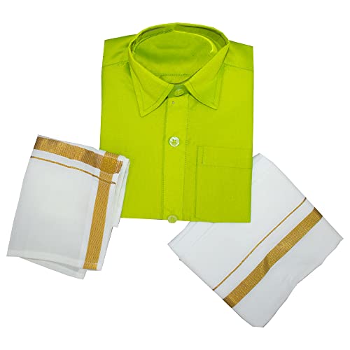 NITHILA CREATIONS Boys Traditional Adjustable Lungi Dhoti Shirt Mundu Set (CMonly-$)