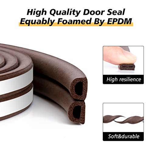 Image of SUNMON Door Seal Strip 10M D Type Door Sound Insulation Self Adhesive Foam Seal Strip for Door and Window Brown