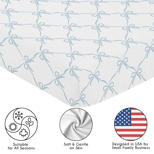Image of Sweet Jojo Designs Fitted Baby Crib Sheets (Blue Bows) for Girls, Infant Nursery, Toddler Room - Standard Size (Tiffany and White Bow for The Ballerina Ballet Collection, Vintage Coquette Aesthetic)
