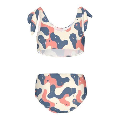 KLL Hand Drawing Camouflage Wavy Girls 2 Piecing Bikini Sets Scoop Neck Swimsuits Swimwear Adjustable Shoulder Strap2