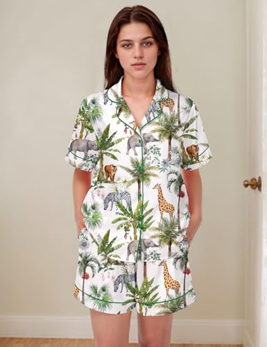 Image of SHESHOW Satin Pajamas for Women Set Preppy Animals Pjs Short Sleeve Shorts 2 Piece Loungewear Sets XS-XXL