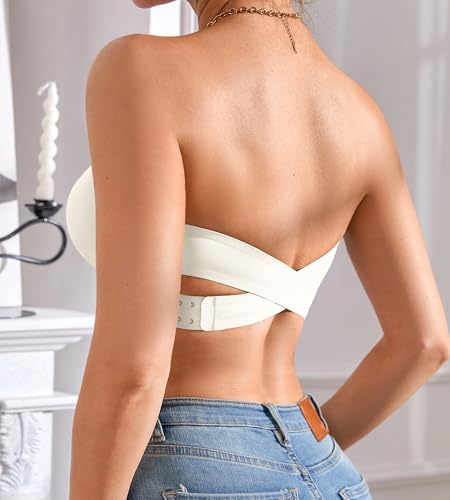 Image of DEANGELMON Strapless Bra for Women Crossover Side Closure Non-Slip Silicone Padded Bandeau Bras Wireless Tube Top Bra