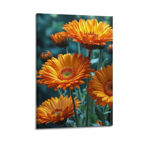 Décoration murale marguerites gerbera orange mur blanc ZHOUKEG