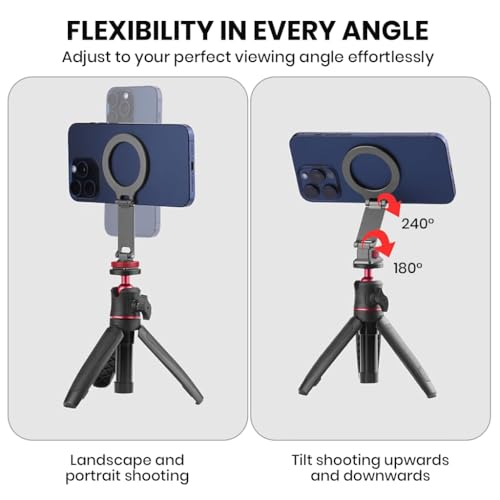 Image of ZORBES Magnetic Ring Phone Mount for Tripod or Universal Cold Shoe Mounts, Mag-Safe Compatible, Folding Strong Magnetic Phone Holder for Camera, Selfie Stick
