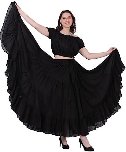 Wevez Women's Gypsy 25 Yard Solid Color Cotton Skirt