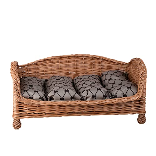 e-wicker24 - Cuccia rialzata in vimini per cani, con morbido cuscino, rilassante e confortevole, divano di lusso per cuccioli – cuccia per animali domestici in tessuto naturale