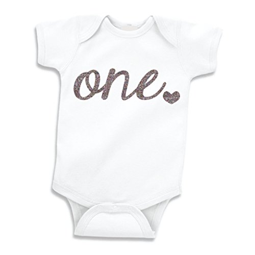 Bump and Beyond Designs Baby-Girls First Birthday Outfit Girls One Year Old Birthday Shirt Glitter Sliver, 12-18 Months, Short Sleeve
