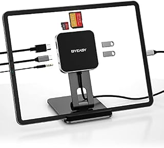 USB C Hub Stand iPad Pro, BYEASY Multiport Adapter Dongle with HDMI 4K Adapter, PD Charging, 2 USB 3.0 ports, SD/Micro SD Card Reader, 3.5mm Headphone Jack for Galaxy Tab S4, S5e, S6, Huawei M5/M6