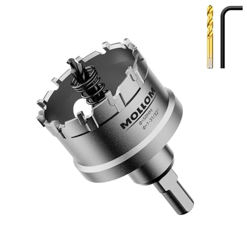 Mollom 1-31/32" (50mm) Heavy Duty Carbide Hole Saw with 2 Pilot Bits