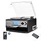 DIGITNOW! Plattenspieler mit Bluetooth, USB-Plattenspieler und Codierungsfunktion, klassischer CD-Player mit FM-Kassette, 3 Geschwindigkeitsstufen, 33/45/78 U/min, integrierte Lautsprecher,