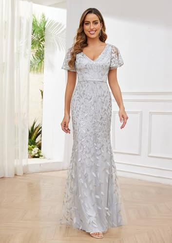 Ruffles Sleeves Mother of The Bride Dresses for Women Sequin Embroidery Mermaid Evening Dress3