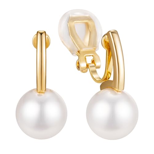 Minimalist Simulated Pearl Drop Clip On Earrings for Women Non-piercing Clip Earrings