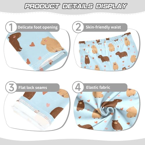 Cute Capybara Drawing Blue Girls Leggings Soft Comfortable Athletic Leggings Dancing Pants for 4-10 Years3