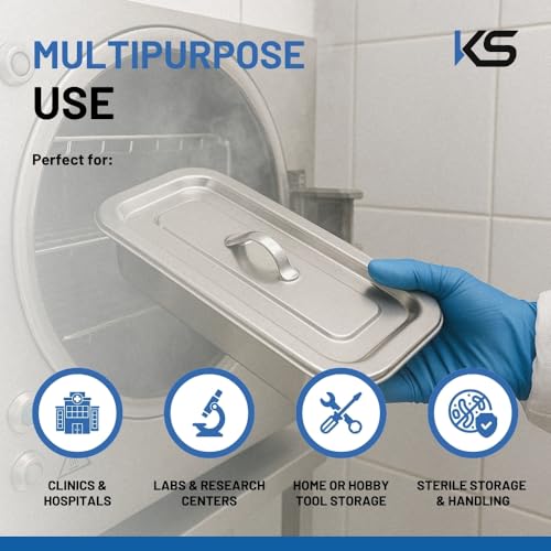 Image of KS Stainless Steel Instrument Tray with Lid - Deluxe Quality SS304 Medical Tray for Hospitals, Clinics, and Surgical Use - Corrosion-Resistant, Sterilizable (8 inch x 3 inch x 1.5 inch, Pack of 1)
