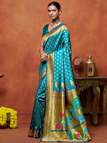 Image of EthnicJunction Women's Silk Blend Woven Paithani saree With Blouse Piece | Wedding Saree | Heavy Saree
