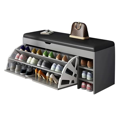 Banc de rangement chaussures à 3 niveaux doté d'un coffre relevable et assise confort