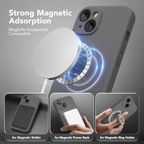 Image of Magnetic for iPhone 13 Case, Compatible with MagSafe, [Full Camera Protection][Screen Protector] Silicone Shockproof Protective Phone Case for iPhone 13 6.1 inch, Dark Gray