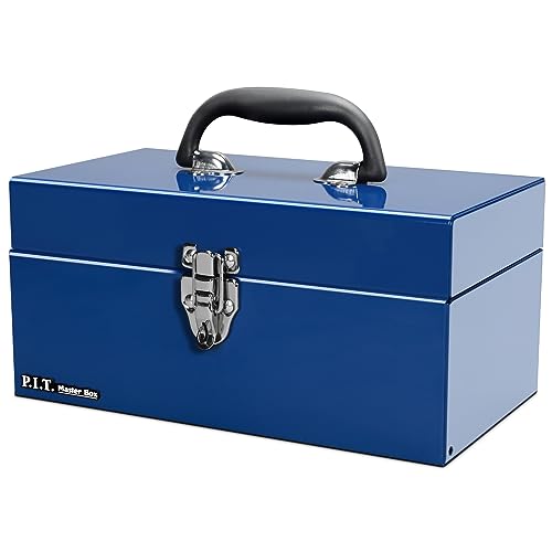 P.I.T. Portable 12” Heavy Duty Steel Tool Box with Metal Latch, Blue