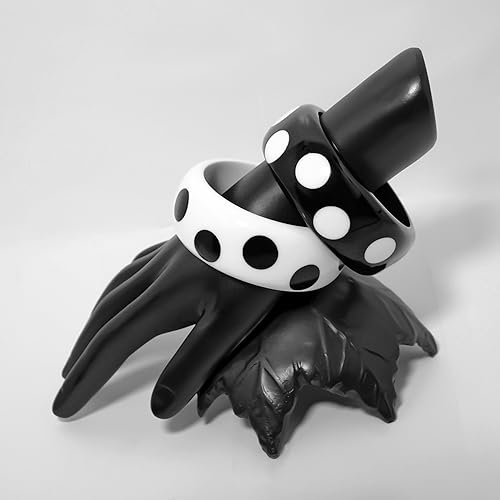 Pure Hands Polka Dot Resin Bangles Set – Polka Hauteur Black and White Handmade Bracelets for Women | Modern Half-Round and Wide Cuff Design Studio2