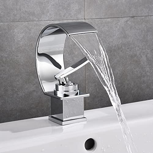 Robinet d'évier de salle de bain cascade monotrou mitigeur lavabo chrome