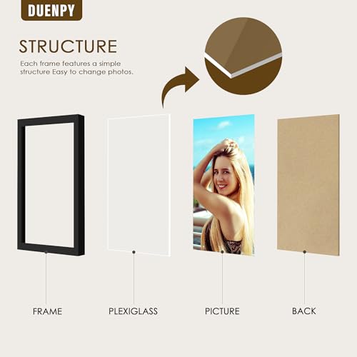 Image of DUENPY 4 Folding 5x7 Accordion Wood Frame Plexiglass Black | Constructed With Engineered Wood And Plexiglass, Elegant Ornament For Desktop Photo Display