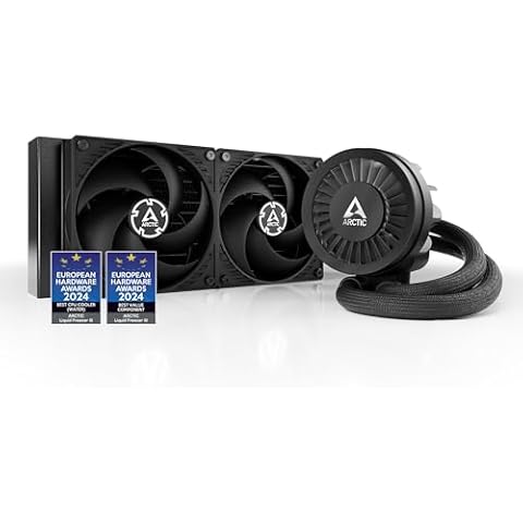 ARCTIC Liquid Freezer III 280 - CPU AIO Water Cooler, Water Cooling PC, Intel & AMD, Efficient PWM-Controlled Pump, Fan: 200–1700 RPM, LGA1851 and LGA1700 Contact Frame - Black Cover