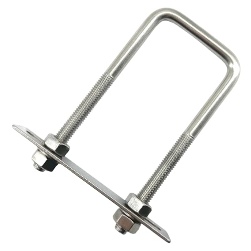 Image of Square U Bolts 304 Stainless Steel U-Bolts 3.1 inch Wide 7.9 inch Length (M10x80x200mm) U Clamps Bolt with Frame Plate, Washers and Nuts (2 Pack)