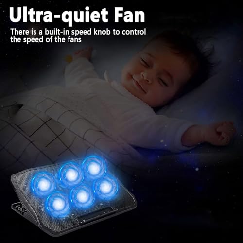 Laptop Cooling Pad for All Laptops and Notebook, Aluminum Laptop Cooler with 6 Quiet Cooling Fans, Adjustable Laptops Fan Cooling Pad, Laptop Cooling Stand Tray, Computer Fan,Gaming Laptop Cooling Pad - Image 5