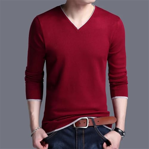 Bollrllr 2024 Autumn Men's Fashion V-Neck Knitted Pullover Sweater Slim Fit Warm Stretch Sweater4