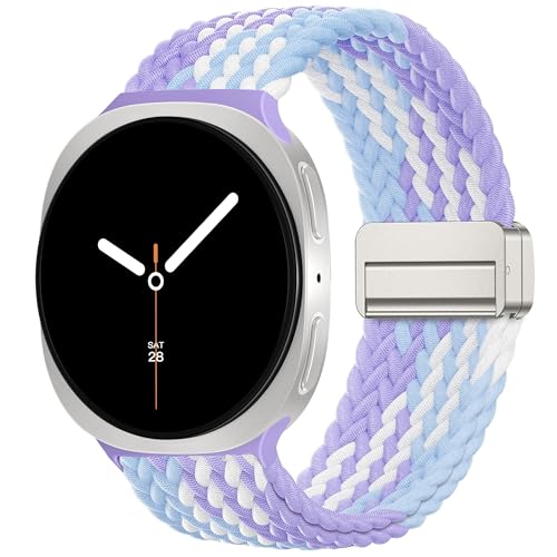 DaQin Magnetic Braided Band Compatible with Samsung Galaxy Watch 8 Band 40mm 44mm/Galaxy Watch 8 Classic 46mm Women Men Stretchy Nylon Fabric Sport Strap No Gap Comfort Wristband Accessories Violet