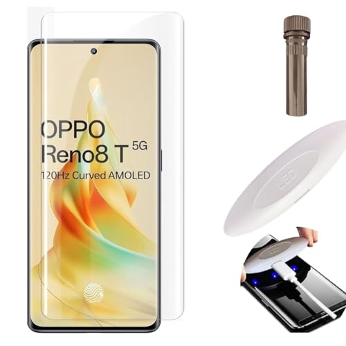 Image of NISHTECH Advanced HD+ Curved UV Tempered Glass Screen Protector Designed for Oppo Reno 8T 5G || Full Screen Coverage with Easy Installation Kit