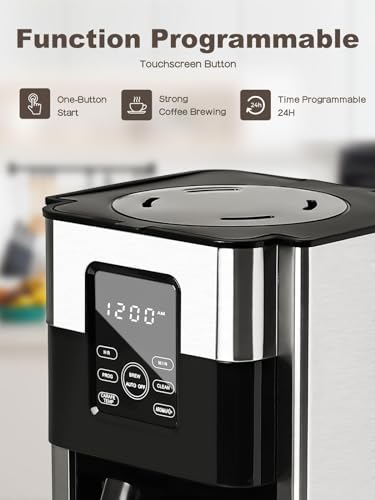 Homtone-Coffee-Maker-12-Cup-Programmable-Drip-Digital-Coffee-Machine-Brew-Strength-Control-Coffee-Maker-for-Hot-Coffee-Stainless-Steel-Anti-drip-Coffee-PotLCD-Touch-Screen-Reusable-Filter-1000W