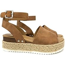 Soda Topic Topshoe Avenue Womens Open Toe Ankle Strap Espadrille Sandal 11 M US, New Tan