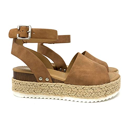 Image of Soda Topic Open Toe Buckle Ankle Strap Espadrilles Flatform Wedge Casual Sandal