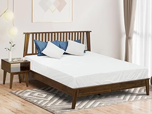 Acacia Kaylin Bed Frame Nightstand Set, Bed Frame with Tall Headboard Solid Wood Platform Bed, Bedroom Furniture Set King Bed Contemporary Signature Wood Bed Compatible with All Mattress Types, Walnut