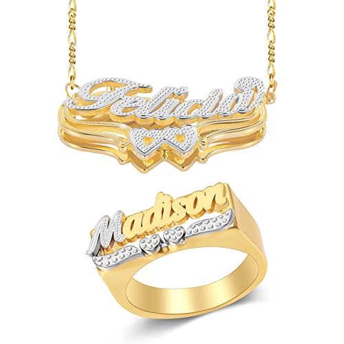 Custom Name Necklace with Heart 18K Gold-Plate Double Plated Name Necklace Personalized Nameplate Necklace Jewelry Gift for Women Girls