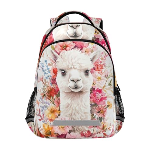 UMIRIKOKids Cute White Alpaca Flowers Backpack for Boys Girls,School Elementary Bookbags with Chest Clip 202c0932