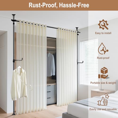 Seamless Room Divider for Privacy Separation Wall Rod, Black, 32-161" Wide - image 6