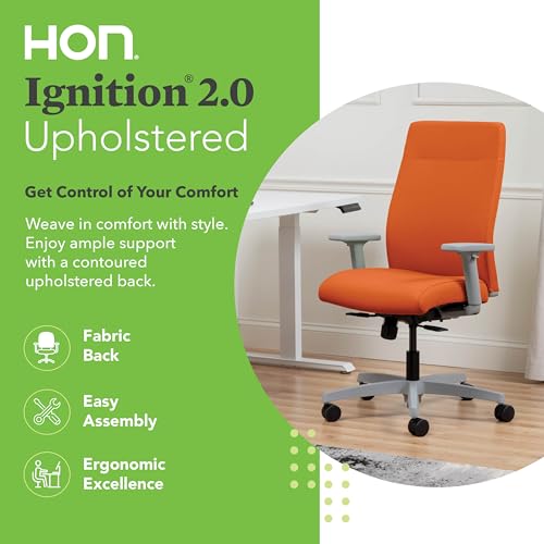Image of HON Ignition 2.0 Ergonomic Office Chair with Adjustable Arms, Standard Synchro‑Tilt Recline, Upholstered Desk and Computer Chair for Home Office or Workstation, Titanium Frame, Apricot
