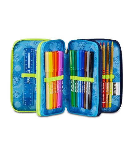 Seven, Mäppchen, Mehrfarbig, Federtasche für Schreibwaren, Etui mit Stiften, Kugelschreiber, & mehr, 3 Fächer, Mädchen & Jungen, Schule - Grundschule, XXL, blau