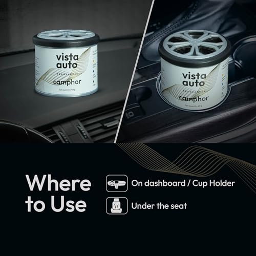 Image of Vista Auto Camphor Car Air Freshener 40g | Long Lasting Subtle Fragrance | Odor Remover & Neutralizer | Dashboard & Cup Holder Compatible