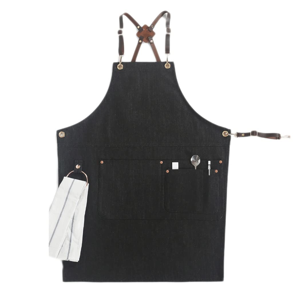 SSDD Correa Gris Negro Denim Delantal café Leche té Pelo floristería Delantal (Color : Black, Size : M)