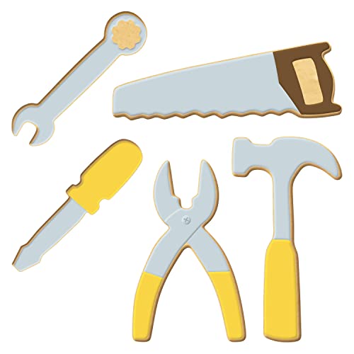 Tool Cookie Cutter 5 Pc Set – 4 In Screw Driver, 4 In Wrench, 4.5 In Pliers, 4.75 In Hammer, 5.25 In Saw Cookie Cutters Hand Made In The Usa From Tin Plated Steel #TOP1