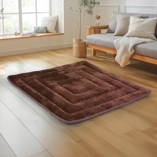 JEMAジェマ こたつ敷き布団 中敷 マット 敷パッド こたつペット ラグ こたつ下敷き パット ラグマット 極厚 厚手 ホットカーペット対応 蓄熱 正方形 すべり止め 暖かい ウォーム 冬用 滑り止め付き ふわふわ リビング ブラウン 約100x100c