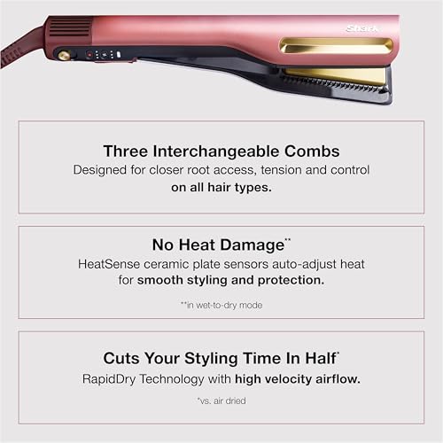 Image of Shark SilkiPro Straight | Wet-to-Dry Hair Straightener + Rapid Blow Dryer | 3 Interchangeable Combs | Ultra-Fast Drying | No Heat Damage | for All Hair Types | Plum Satin | HT400PU
