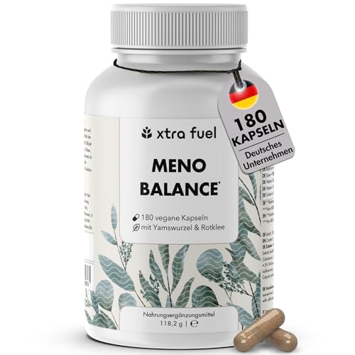 Wechseljahre Kapseln 180 Stück - Meno Balance - Natürliche Formel mit 500mg Yamswurzel 340mg Rotklee 200mg Baldrian-Extrakt Eisen Folsäure & B-Vitamine laborgeprüfter Meno Komplex Wechseljahre