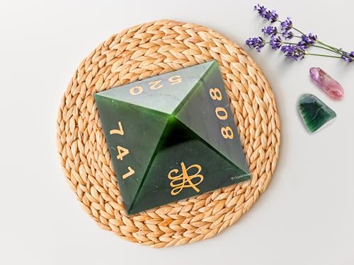 Image of Certified Green Aventurine Pyramid with Zibu Coin Money Magnet Symbols